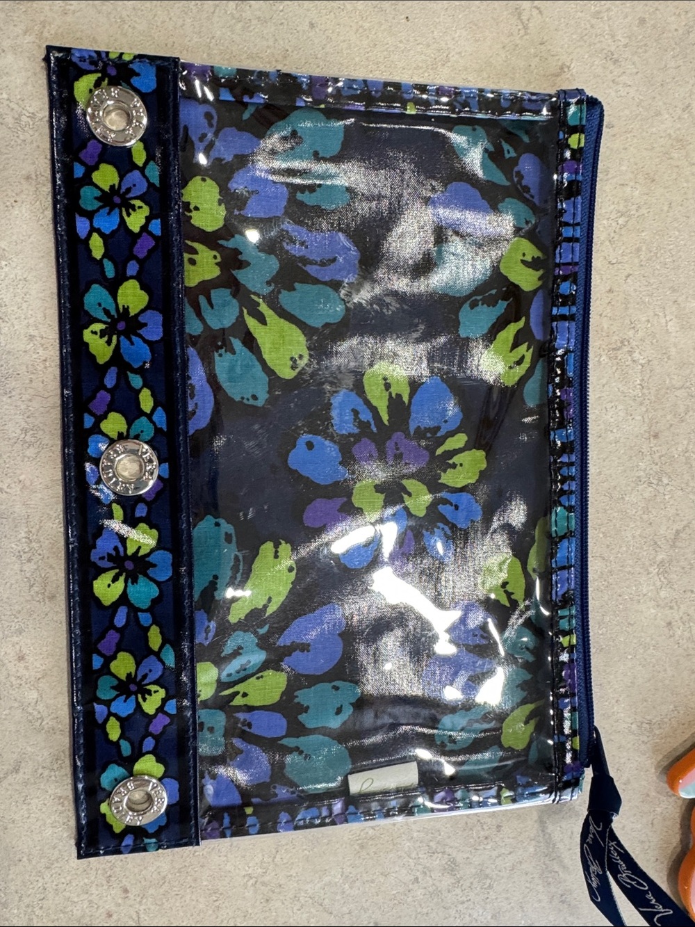 Vera Bradley Clear Floral Cosmetic Pouch in Navy, Teal & Lime